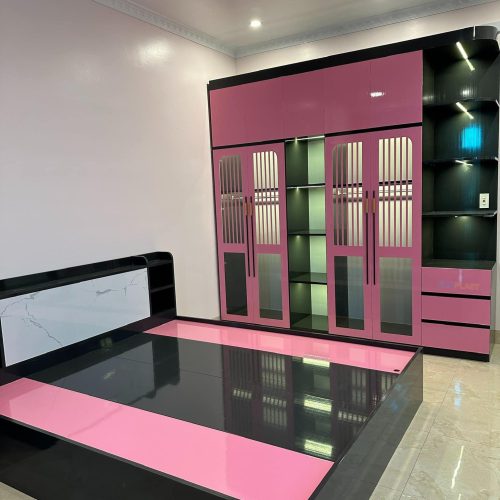 Giường ngủ nhựa cao cấp( giường hộp ) phối màu đen - hồng