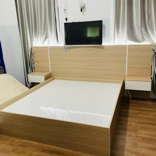 Giường Nhựa Cao Cấp Vân Gỗ – Thiết Kế Hiện Đại Tích Hợp Tap Đầu Giường
