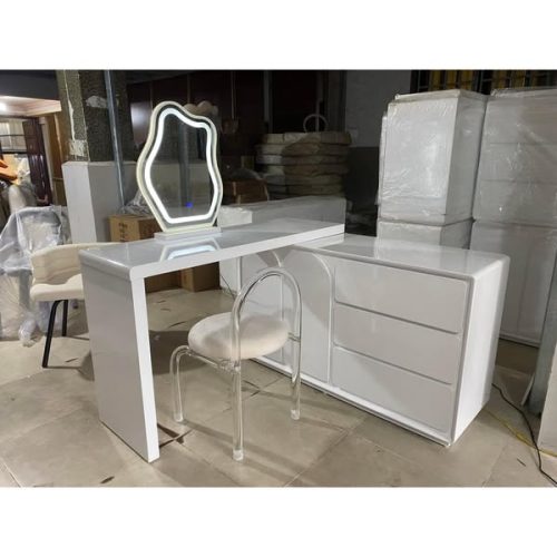 Bàn Trang Điểm Hiện Đại Chữ L Mặt Phủ Bóng Cao Cấp Kèm Gương LED Nghệ Thuật